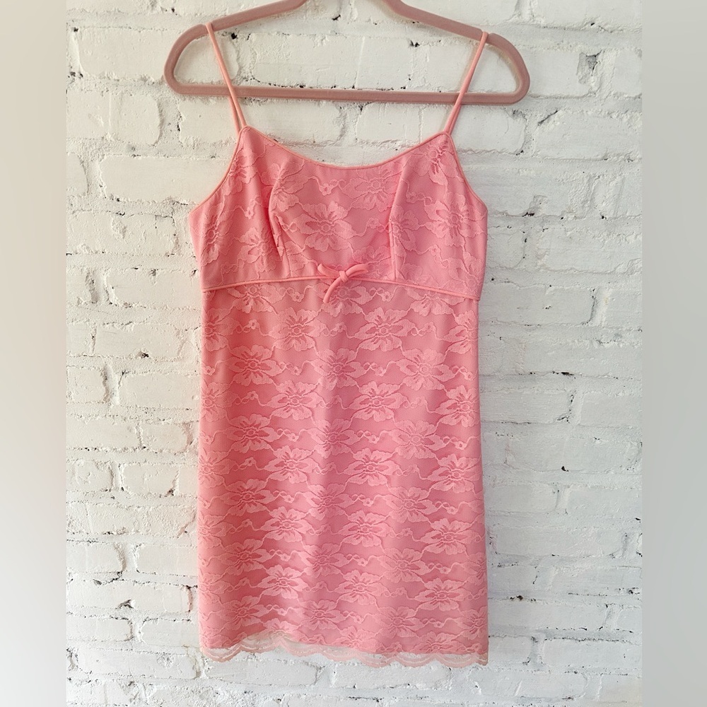 Vintage Pink Lace Slip Dress Pixie of California by Sue Webb Size Small